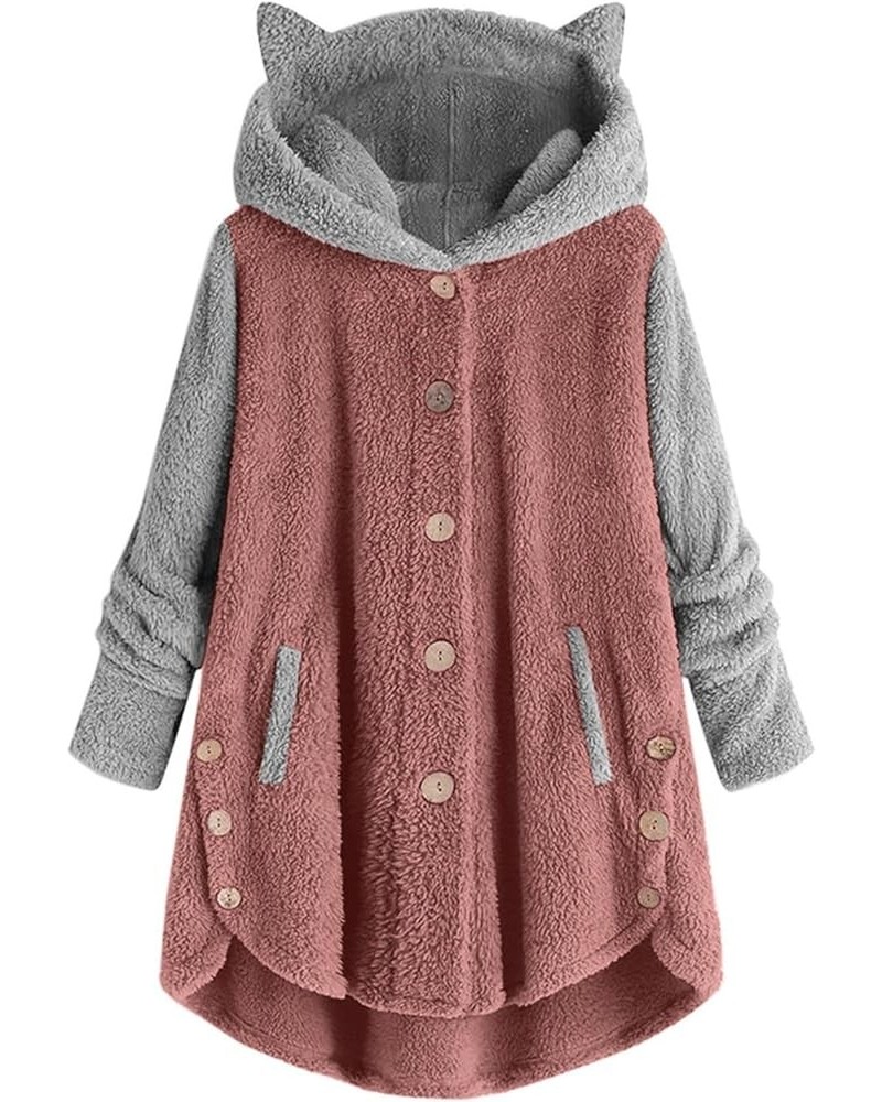 Winter Coats for Women 2023 Trendy Causal Cute Sherpa Jackets Fuzzy Fleece Long Sleeve Coats Button Down Hoodies 01-pink $13....