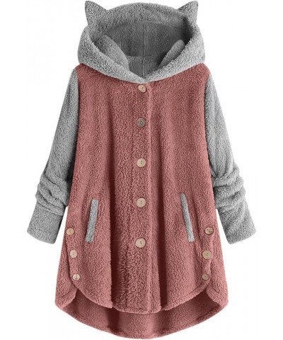 Winter Coats for Women 2023 Trendy Causal Cute Sherpa Jackets Fuzzy Fleece Long Sleeve Coats Button Down Hoodies 01-pink $13....