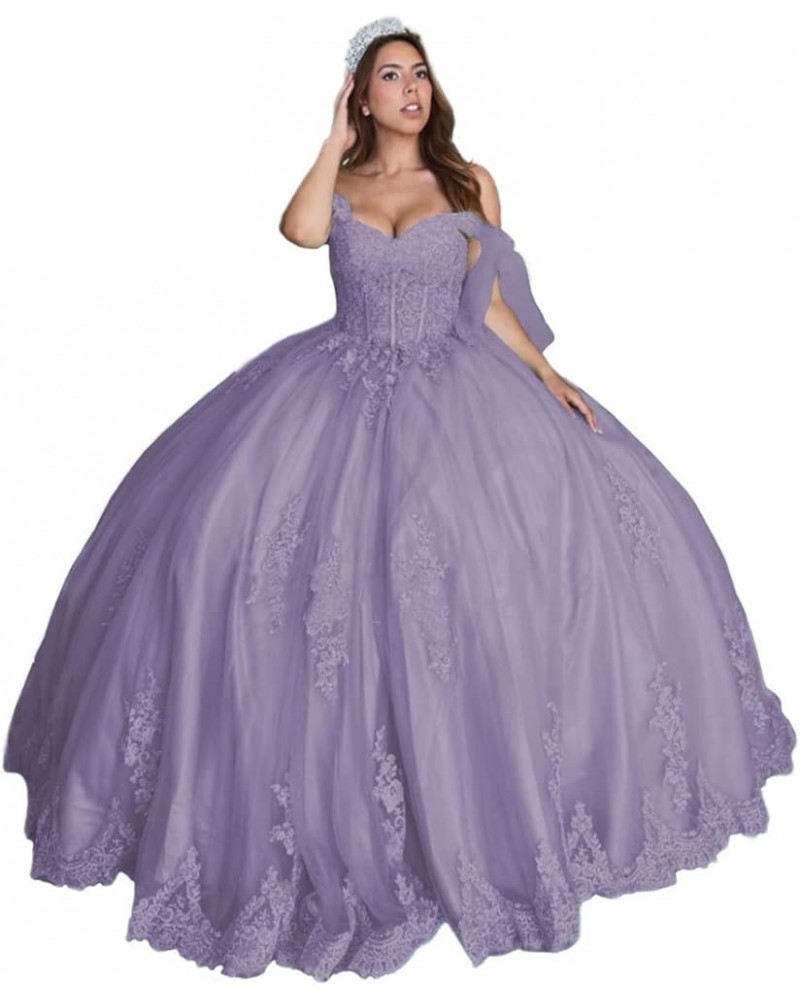 Sweet 16 Quinceanera Dresses Ball Gown Off Shoulder Prom Dresses with Train Puffy Tulle Lace Party Gowns CXL034 Dusty Mauve $...