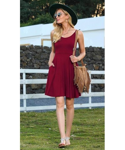 Women's Summer Spaghetti Strap Casual Swing Off Shoulder Beach Cover Up Dress with Pockets,Black,Large Medium Wine Red $11.59...