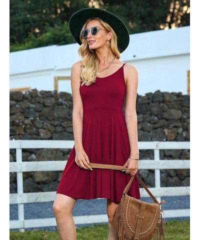 Women's Summer Spaghetti Strap Casual Swing Off Shoulder Beach Cover Up Dress with Pockets,Black,Large Medium Wine Red $11.59...