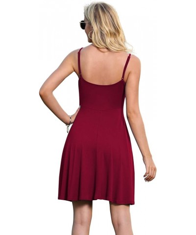 Women's Summer Spaghetti Strap Casual Swing Off Shoulder Beach Cover Up Dress with Pockets,Black,Large Medium Wine Red $11.59...