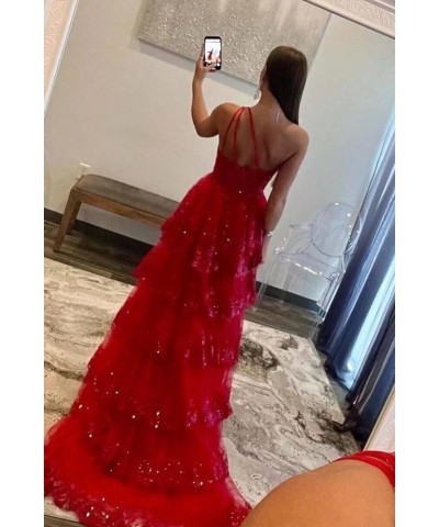 One Shoulder Lace Tulle Tiered Prom Dresses Sparkly Applique Long A Line Formal Evening Party Gowns Champagne $49.39 Dresses