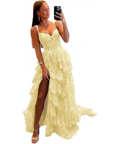 Sweetheart Prom Dress Long with Slit Off Shoulder Lace Applique Evening Dress for Teens NO114 Yellow $36.55 Dresses