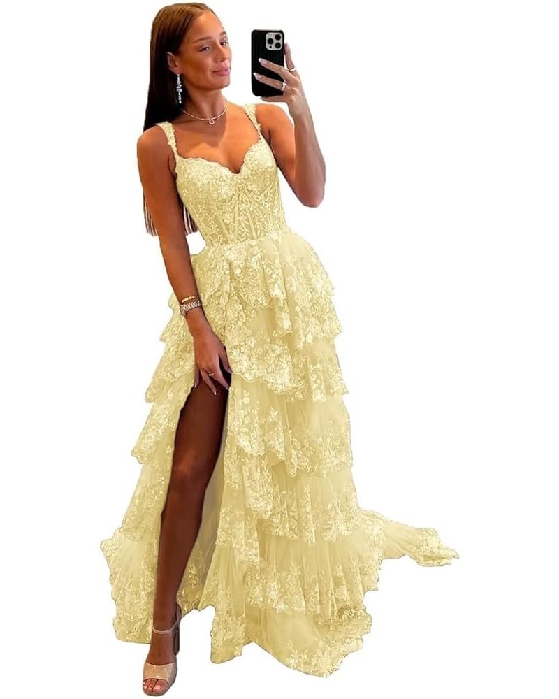 Sweetheart Prom Dress Long with Slit Off Shoulder Lace Applique Evening Dress for Teens NO114 Yellow $36.55 Dresses