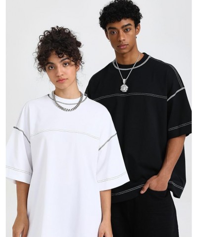 T-Shirts Oversized Half Short Sleeves Casual Loose Solid Streetwear Tee Tops Black $11.25 Tops