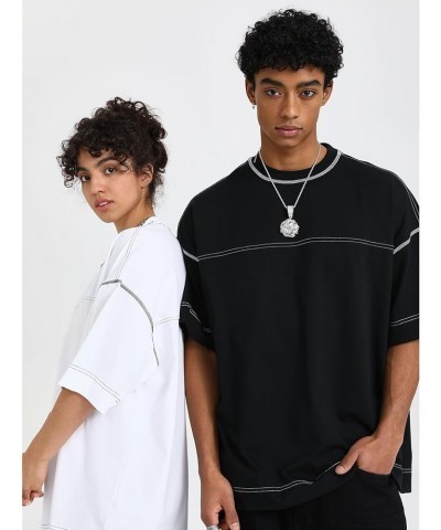 T-Shirts Oversized Half Short Sleeves Casual Loose Solid Streetwear Tee Tops Black $11.25 Tops