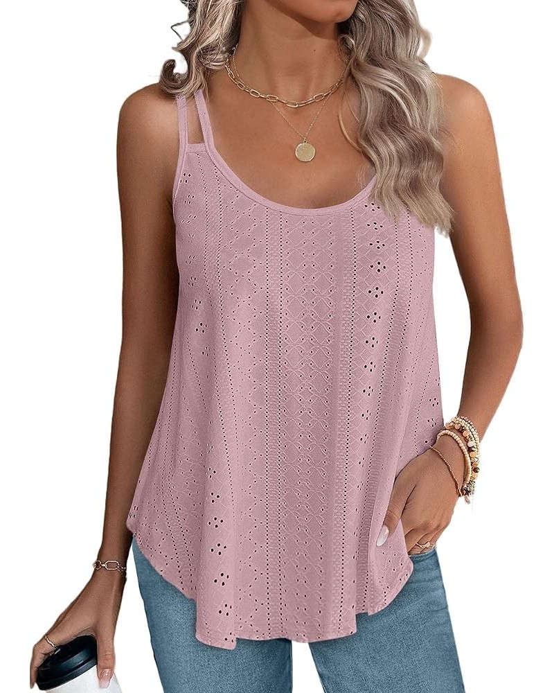 Womens Tank Tops Spaghetti Strap Camisoles Eyelet Embroidery Scoop Neck Tops M- Pink $7.82 Tanks