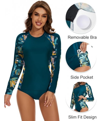 Women's Two Piece Rash Guard Long Sleeve UPF 50+ Swimsuit Built in Bra Swim Shirt with Swim Bottoms with Pockets Dark Green &...