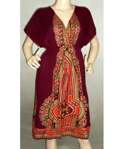 119 - Plus Size Dashiki Printed Babydoll Cover-Up Vacation Dress Burgundy $19.94 Swimsuits