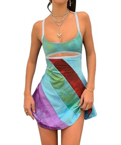 Women Y2k Vintage Mini Dress Sexy Halter Neck Bodycon Dress B1 Multicoloured Patchwork $10.63 Dresses