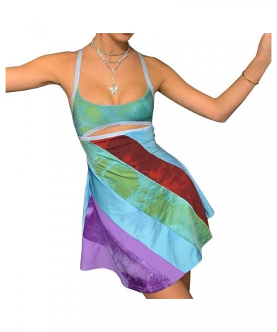 Women Y2k Vintage Mini Dress Sexy Halter Neck Bodycon Dress B1 Multicoloured Patchwork $10.63 Dresses