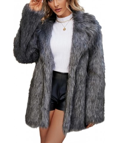 Womens Winter Suit Collar Long Sleeved Coat Fluffy Faux Fur Top Thick Loose Outerwear for Gathering Party Leisure Grey $45.35...