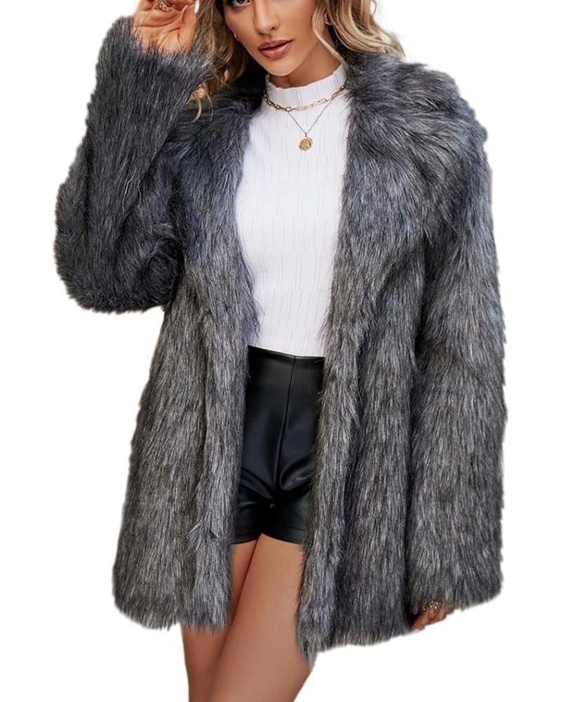 Womens Winter Suit Collar Long Sleeved Coat Fluffy Faux Fur Top Thick Loose Outerwear for Gathering Party Leisure Grey $45.35...