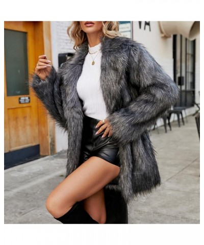 Womens Winter Suit Collar Long Sleeved Coat Fluffy Faux Fur Top Thick Loose Outerwear for Gathering Party Leisure Grey $45.35...