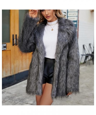 Womens Winter Suit Collar Long Sleeved Coat Fluffy Faux Fur Top Thick Loose Outerwear for Gathering Party Leisure Grey $45.35...