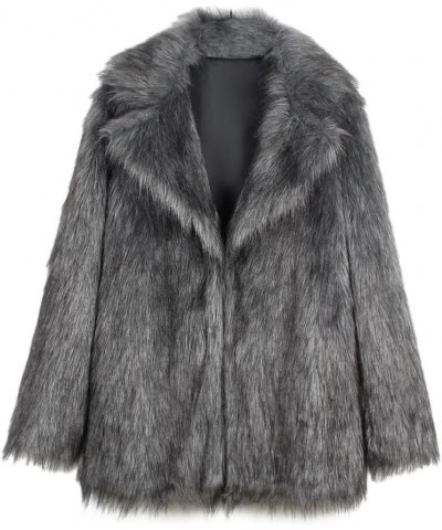 Womens Winter Suit Collar Long Sleeved Coat Fluffy Faux Fur Top Thick Loose Outerwear for Gathering Party Leisure Grey $45.35...