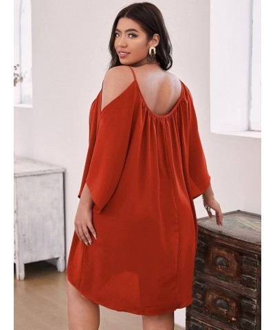 Women Plus Size Summer Dress Cold Shoulder Short Sleeve Casual Loose Short Dresses Solid Burnt Orange $22.54 Dresses