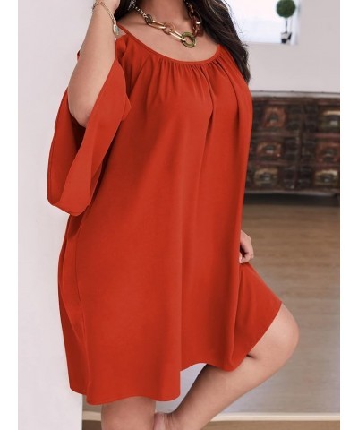 Women Plus Size Summer Dress Cold Shoulder Short Sleeve Casual Loose Short Dresses Solid Burnt Orange $22.54 Dresses