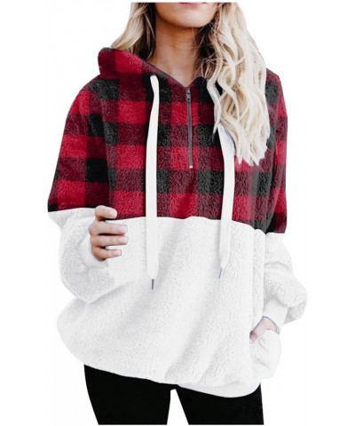 Womens Oversized Sherpa Hoodies Fuzzy Fleece Hooded Sweatshirt Winter Cozy Warm Pullover Fluffy Outwear with Pockets E1_red $...