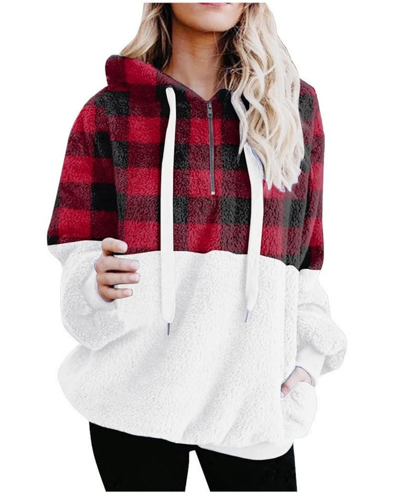 Womens Oversized Sherpa Hoodies Fuzzy Fleece Hooded Sweatshirt Winter Cozy Warm Pullover Fluffy Outwear with Pockets E1_red $...