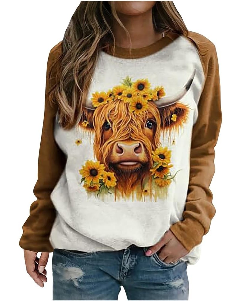 Cute Highland Cow Sweatshirts for Women Western Ethnic Animal Print Crewneck Sweatshirt Farm Life Casual Long Sleeve Tops 23b...