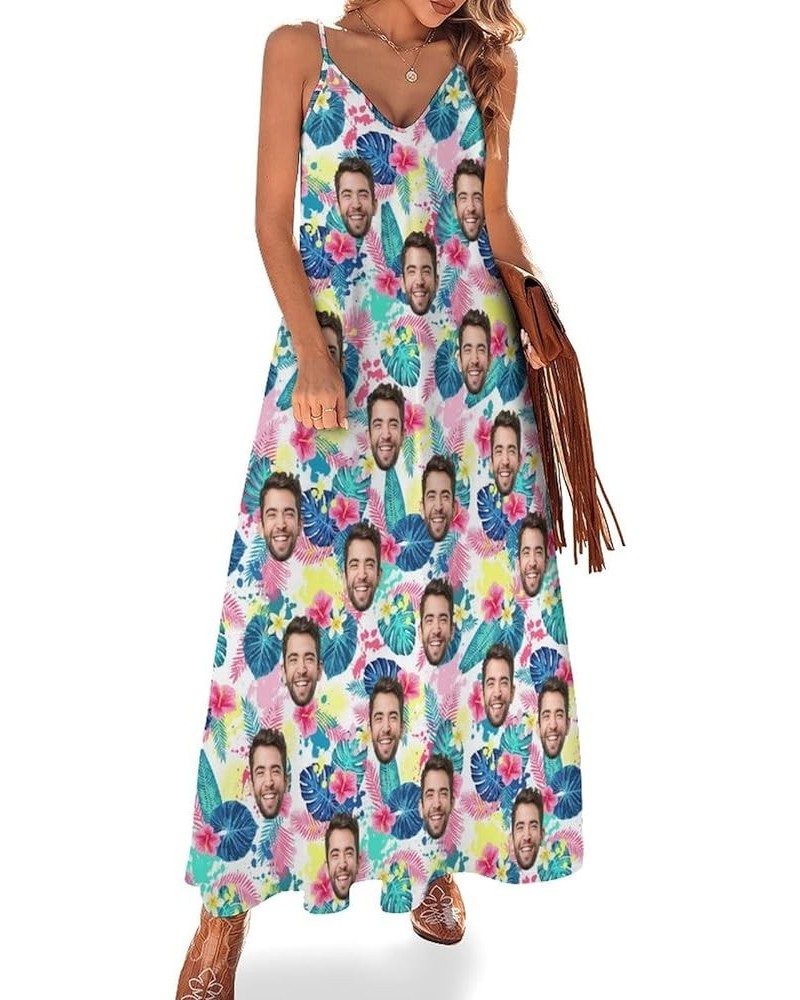 Womens Custom Face Long Dress Personalized Photo Gift Sling and Ankle V-Neck Sexy Gentle Beach,Street Flower Colorful $20.05 ...