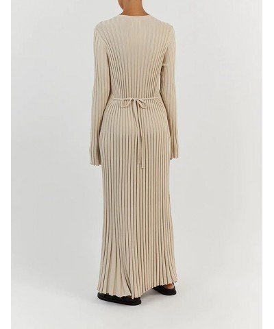 Women Long Sleeve Ribbed Knit Pleated Maxi Dress Bodycon Crew Neck Ruched Slim Fit Fall Sweater Dress Party Apricot $9.34 Dre...