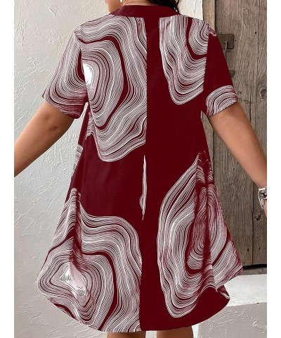 Women's Plus Size Short Sleeve V Neck High Low Hem Graphic Print Blouse Top Maroon $15.36 Blouses