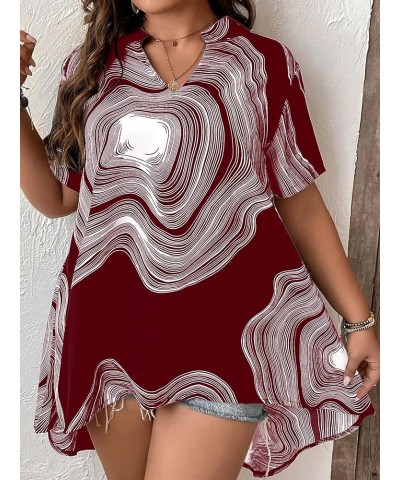 Women's Plus Size Short Sleeve V Neck High Low Hem Graphic Print Blouse Top Maroon $15.36 Blouses