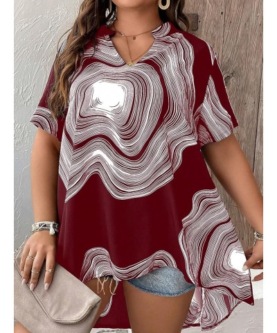 Women's Plus Size Short Sleeve V Neck High Low Hem Graphic Print Blouse Top Maroon $15.36 Blouses