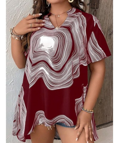 Women's Plus Size Short Sleeve V Neck High Low Hem Graphic Print Blouse Top Maroon $15.36 Blouses