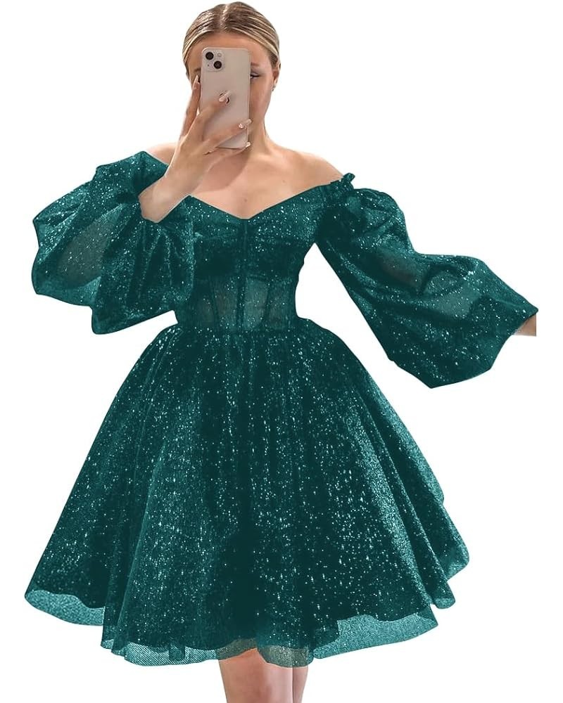 Homecoming Dresses Puffy Sleeve Short Tulle Prom Dresses for Teens Sparkly Formal Evening Gowns Peacock $38.99 Dresses