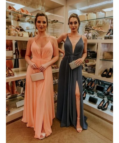 Women's V-Neck Bridesmaid Dresses for Women Long Simple A-Line Formal Dresses with Slit Cf078 Yellow $20.50 Dresses