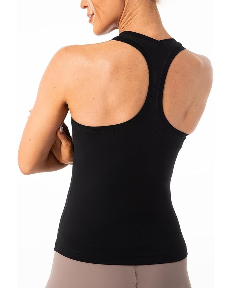 Women's Studio Essential Racerback Tank Top Yoga Performance Workout Tops Waist Length Black - Waist Length $12.95 Activewear