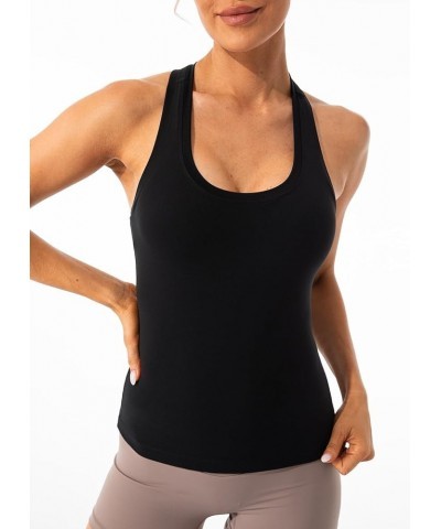 Women's Studio Essential Racerback Tank Top Yoga Performance Workout Tops Waist Length Black - Waist Length $12.95 Activewear