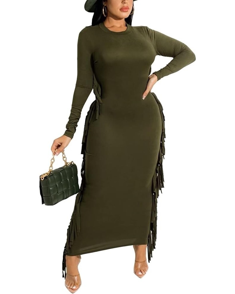 Women Casual Fringe Dress Short Sleeve Bodycon Maxi Dresses for Date Night Beach Wear 61-green $18.04 Dresses