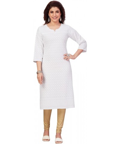 Women's Rayon Straight Knee Length Chikankari Kurta (QS_4422) White $22.05 Tops