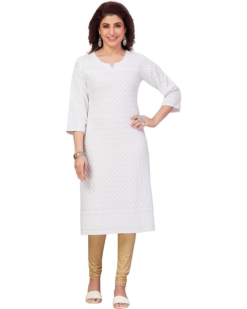 Women's Rayon Straight Knee Length Chikankari Kurta (QS_4422) White $22.05 Tops