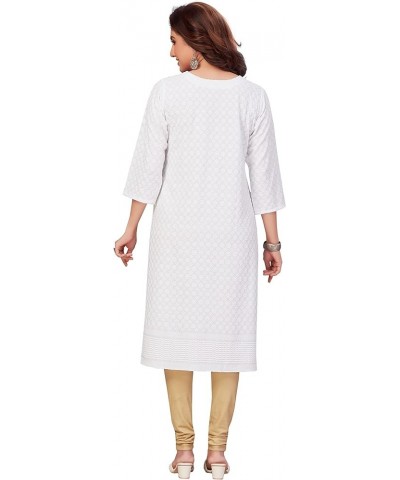 Women's Rayon Straight Knee Length Chikankari Kurta (QS_4422) White $22.05 Tops