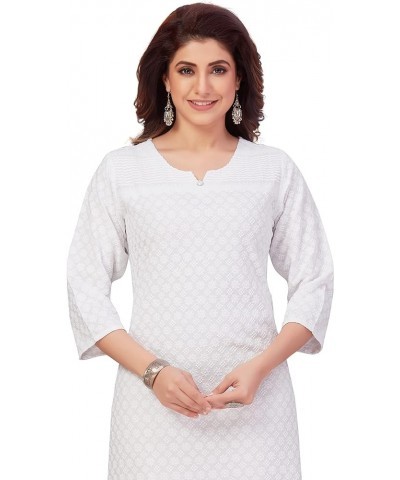 Women's Rayon Straight Knee Length Chikankari Kurta (QS_4422) White $22.05 Tops