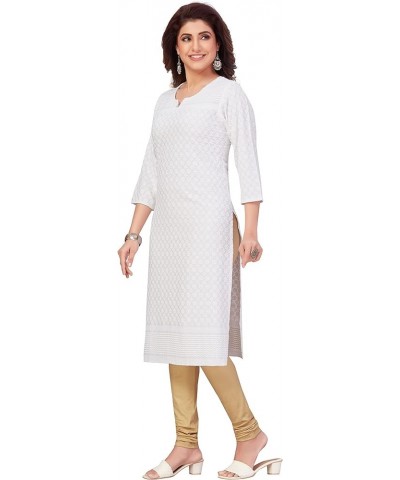 Women's Rayon Straight Knee Length Chikankari Kurta (QS_4422) White $22.05 Tops