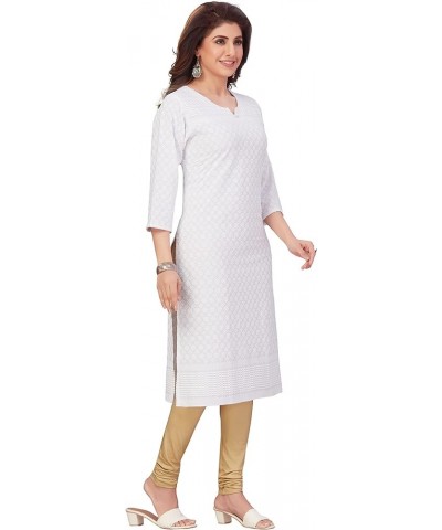 Women's Rayon Straight Knee Length Chikankari Kurta (QS_4422) White $22.05 Tops