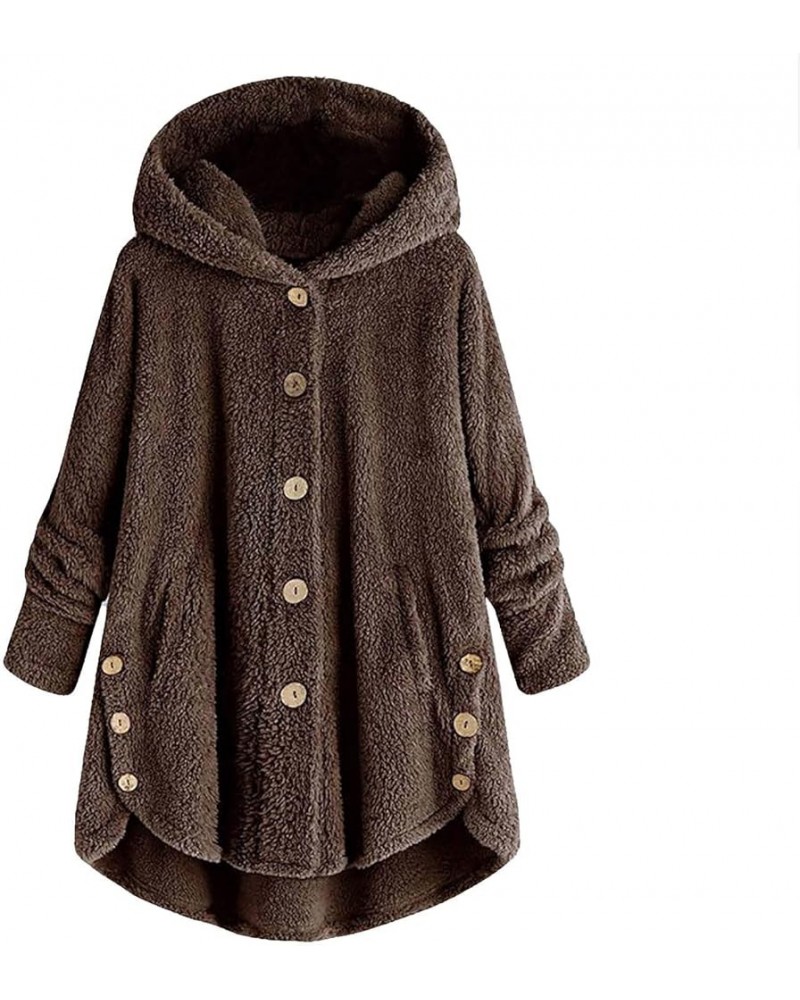 Fleece Jackets Plus Size Coats Women Winter 2022 Hoodies Sweater with Pocket Woolen Tops Irregular Hooded Jacket Z-coffee $15...