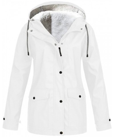 Women's Plus Size Fleece Lined Jacket Waterproof Windproof Snow Ski Hooded Raincoats Outdoor Lightweight Trench Coat 2-white ...