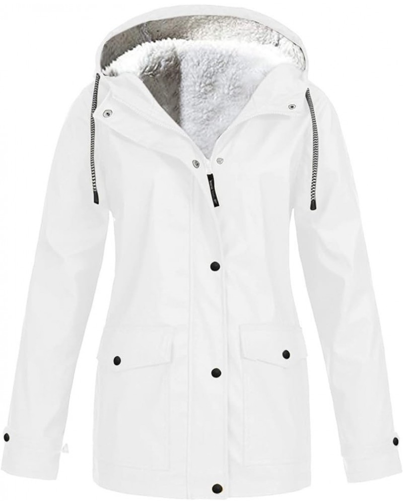 Women's Plus Size Fleece Lined Jacket Waterproof Windproof Snow Ski Hooded Raincoats Outdoor Lightweight Trench Coat 2-white ...