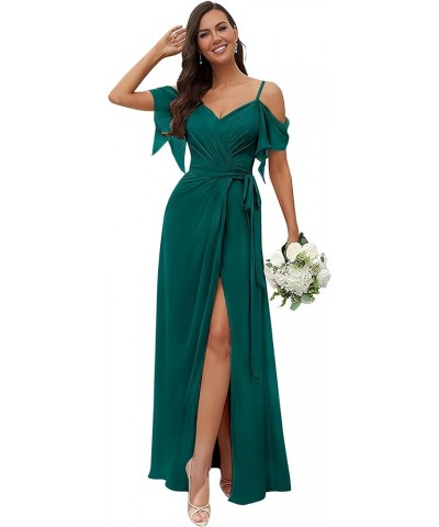 Women's Off The Shoulder Chiffon Bridesmaid Dress for Wedding Split Long Formal Dress Teal $25.85 Dresses