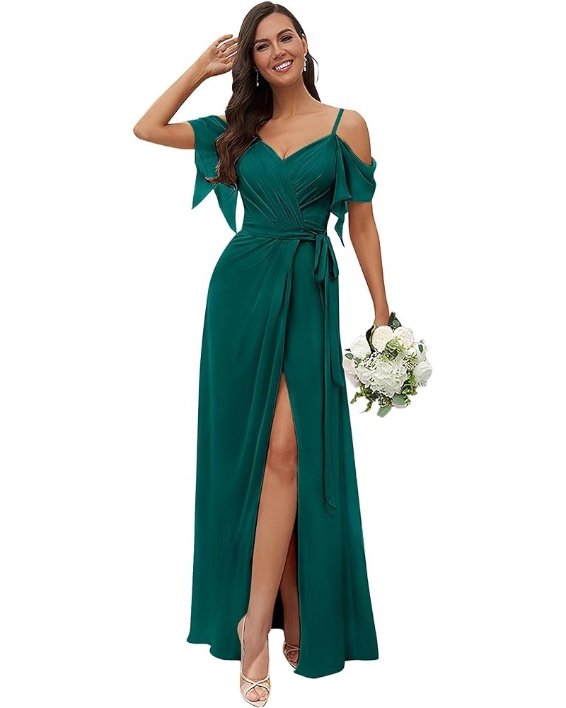 Women's Off The Shoulder Chiffon Bridesmaid Dress for Wedding Split Long Formal Dress Teal $25.85 Dresses