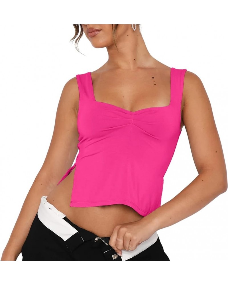 Women's Crop Tank Tops Sexy Sleeveless Sweetheart Neck Strappy Skinny Slits Pleasted Bustier Y2K Outfit Crop Vest Cami Tops R...