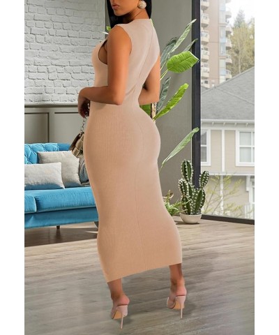 Sexy Bodycon Ribbed Tank Dress for Women Sleeveless Casual Party Club Midi Dresses T-camel $16.00 Dresses